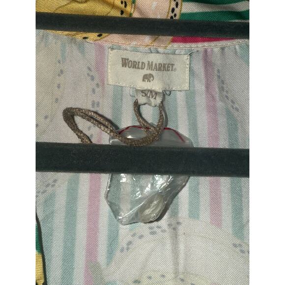 World Market long green stripe satin bananas nightshirt button up womens S/M pjs - Picture 2 of 6